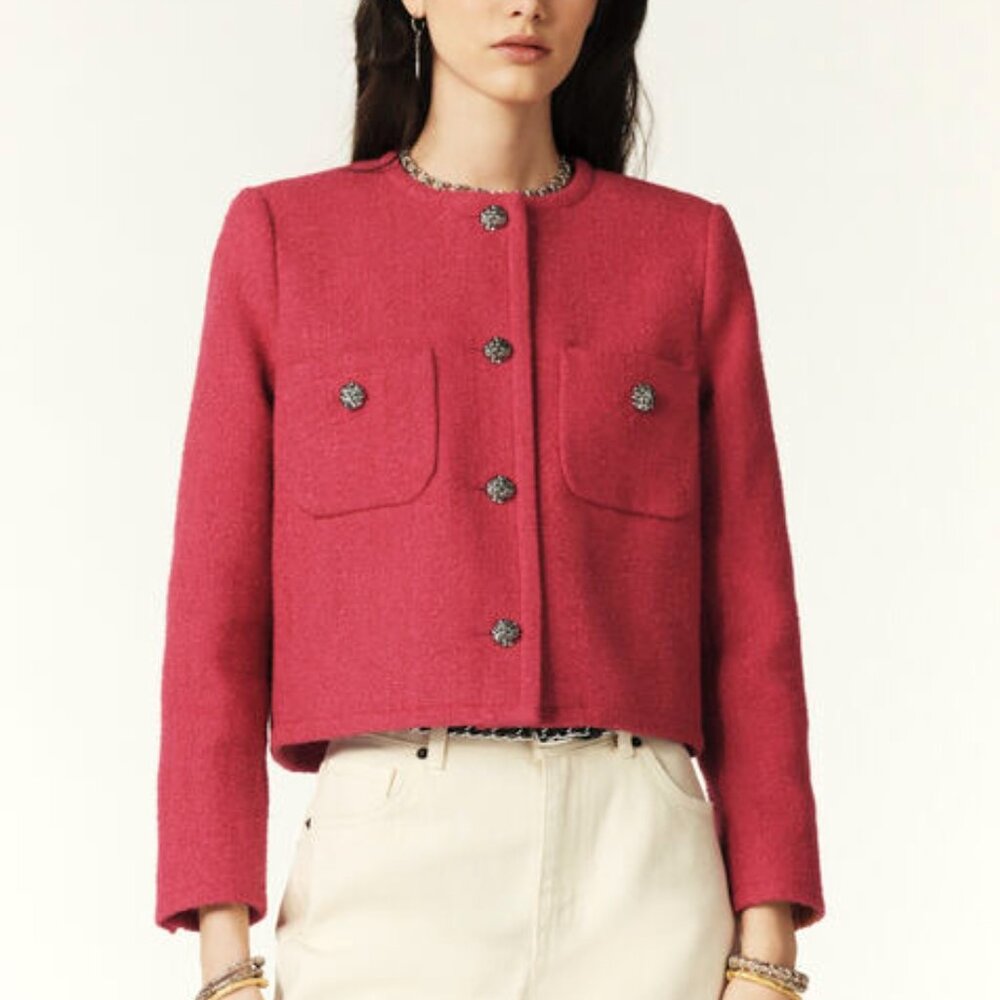 Ba&sh Meredith Boucle Jacket in Raspberry